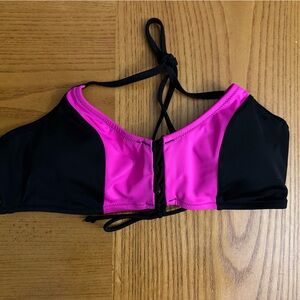 NEW Victorias Secret Tie Front HOT PINK with BLACK Accents Bikini Top LARGE